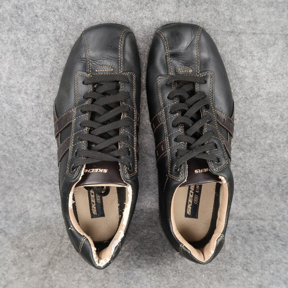 Skechers Shoes Mens 8 City Walk Sneakers Casual Leather Lifestyle Lace Up Black - Picture 6 of 14